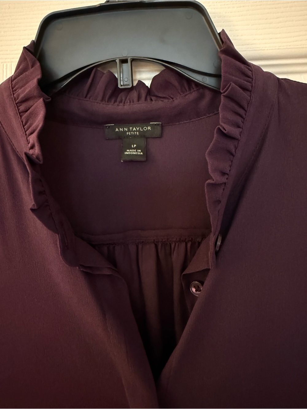 Ann Taylor Plum Ruffle-Trim Blouse - Picture 3 of 4
